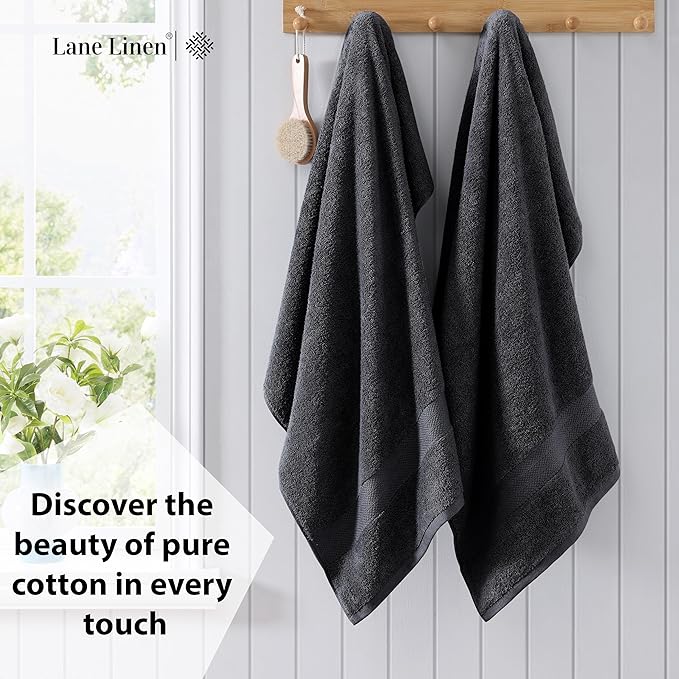 LANE LINEN 100% Cotton Bath Towels 4 Pack (28"x54") - Ring Spun Mercerized Cotton Large Towel Set for Bathroom - Quick Dry, Soft & Absorbent Large Bath Towel Set - Oeko Tex Certified - Black Towels