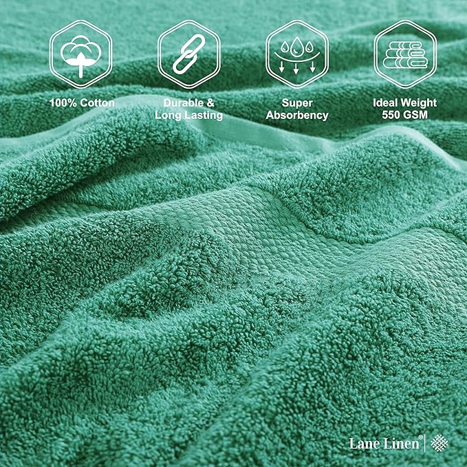 LANE LINEN 100% Cotton Oversized Bath Towels Set of 4 (35"x66") - Ring Spun Cotton Oversized Towels - Quick Dry, Soft & Absorbent Extra Large Bath Towel Set - Dorm Essentials for Girls - Emerald