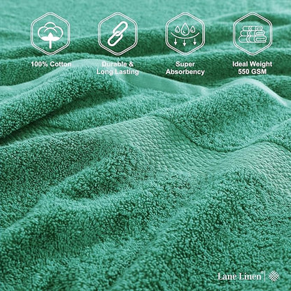 LANE LINEN 100% Cotton Oversized Bath Towels Set of 4 (35"x66") - Ring Spun Cotton Oversized Towels - Quick Dry, Soft & Absorbent Extra Large Bath Towel Set - Dorm Essentials for Girls - Emerald