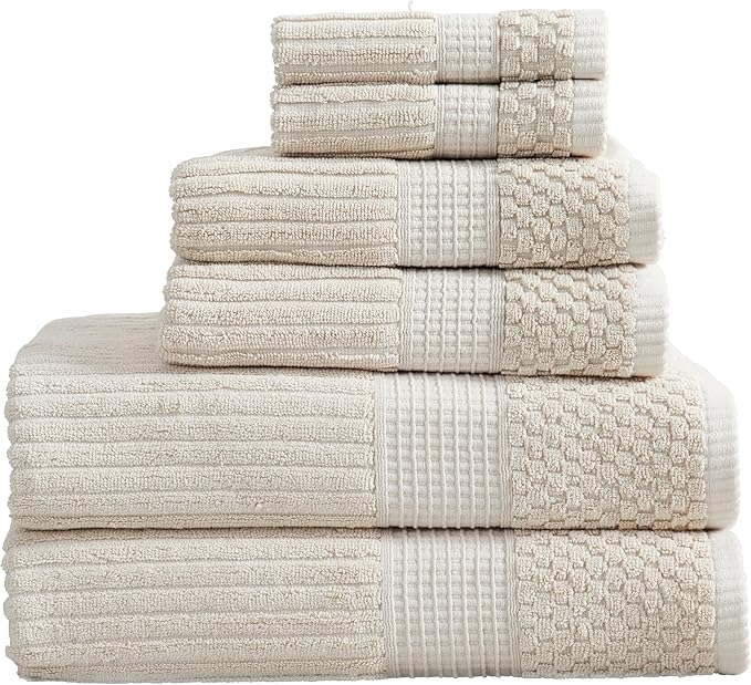 Springtree Home 100% Cotton Bath Towel Set | 6 Piece Set | Absorbent & Quick-Dry Towels | Textured and Durable Cotton | Krista Collection - Beige