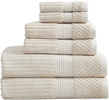 Springtree Home 100% Cotton Bath Towel Set | 6 Piece Set | Absorbent & Quick-Dry Towels | Textured and Durable Cotton | Krista Collection - Beige