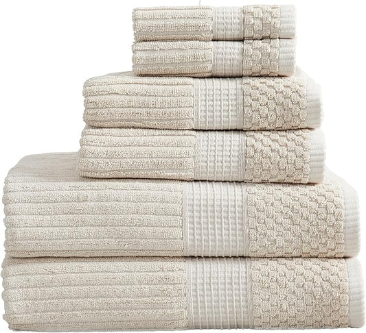 Springtree Home 100% Cotton Bath Towel Set | 6 Piece Set | Absorbent & Quick-Dry Towels | Textured and Durable Cotton | Krista Collection - Beige