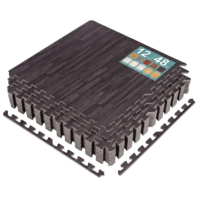 Sorbus Wood Grain Floor Tiles Foam Mat EVA Interlocking Mats Tile 3/8-Inch Thick Flooring Wood Puzzle Exercise Mats w/Borders - Home Playroom Basement, Apartment, Trade Show, Baby, Dance