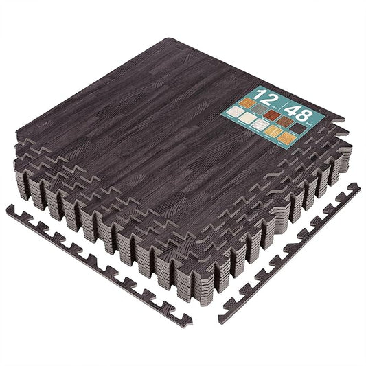 Sorbus Wood Grain Floor Tiles Foam Mat EVA Interlocking Mats Tile 3/8-Inch Thick Flooring Wood Puzzle Exercise Mats w/Borders - Home Playroom Basement, Apartment, Trade Show, Baby, Dance