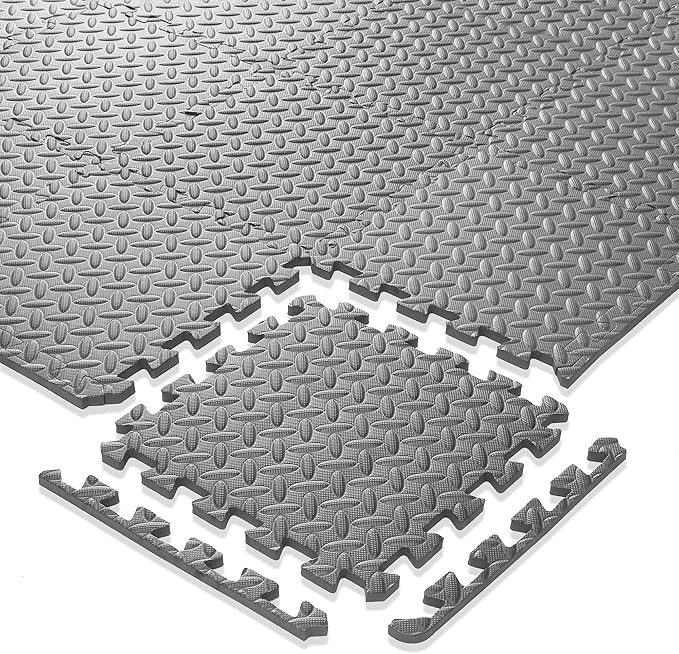 Philosophy Gym Pack of 36 Exercise Flooring Mats - 12 x 12 Inch Foam Rubber Interlocking Puzzle Floor Tiles - Gray