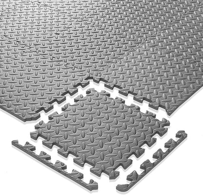 Philosophy Gym Pack of 36 Exercise Flooring Mats - 12 x 12 Inch Foam Rubber Interlocking Puzzle Floor Tiles - Gray