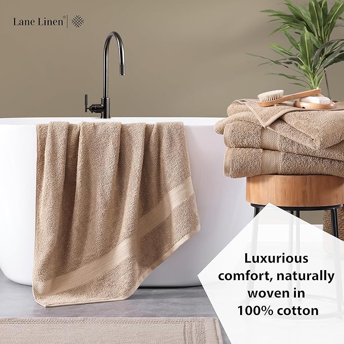 Lane Linen 100% Cotton Bath Sheets 4 Pack (35"x66") - Ring Spun Cotton Extra Large Bath Towels Set - Quick Dry, Soft & Absorbent Oversized Shower Towel Sets - Sustainabaly Produced, Pre Shrunk - Taupe