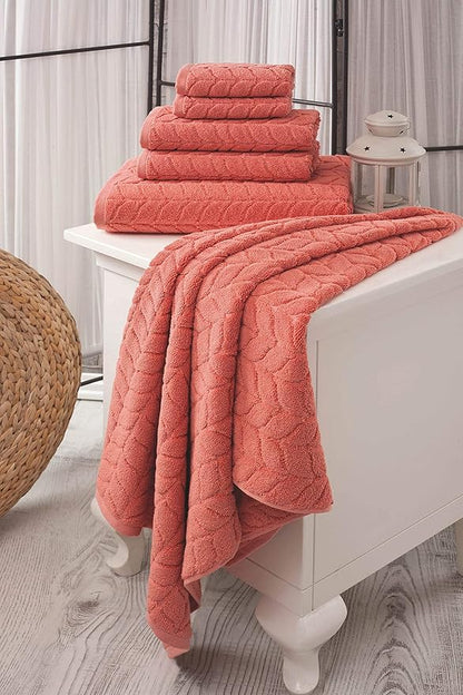 BAGNO MILANO Turkish Bath Towels, Soft Plush Jacquard Luxury Bath Towels, Quick Dry Towel Set (Coral Red, Bath Sheet)