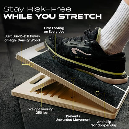 Calf Stretcher – Wooden Portable Slant Board for Calf Stretching – Adjustable Incline Board Physical Therapy Equipment with Reducing Injury Risk and Improving Foot, Leg & Ankle Mobility