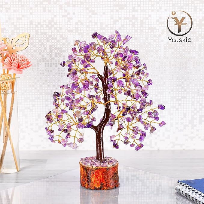 YATSKIA Amethyst Crystals Tree of Life - Stones and Crystals - Bonsai Tree - Good Luck Gifts for Women - Meditation Accessories - Chakra Stones Decor