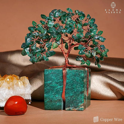 Crystal Tree of Life for Home and Office Decor, Handmade Raw Crystal Base Green Aventurine Chakra Healing Crystal Tree for Positive Energy, Money, Good Luck, Christmas Décor, Birthday Gifts for Women