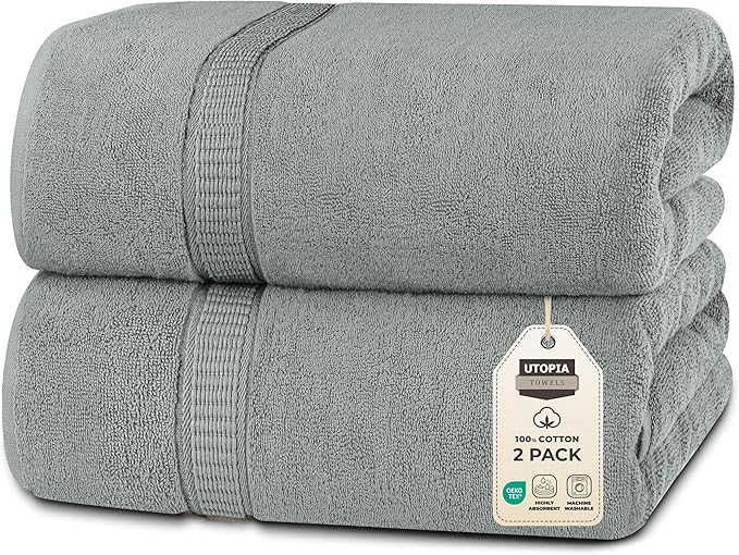 Utopia Towels Luxurious Jumbo Bath Sheet 2 Piece, 600 GSM, 35 by 70 Inches, 100% Ring Spun Cotton, Highly Absorbent and Quick Dry Extra Large Bath Towel, Super Soft Towel, Cool Grey