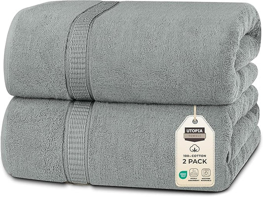 Utopia Towels Luxurious Jumbo Bath Sheet 2 Piece, 600 GSM, 35 by 70 Inches, 100% Ring Spun Cotton, Highly Absorbent and Quick Dry Extra Large Bath Towel, Super Soft Towel, Cool Grey