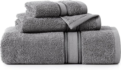LANE LINEN Luxury Bath Towels Set - 3 Piece Set, 100% Cotton Bathroom Towels, Zero Twist, Quick Dry, Super Absorbent & Soft, 1 Bath Towel, 1 Hand Towel, 1 Wash Cloths - Cool Grey