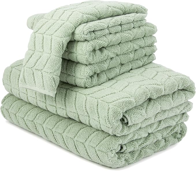 Ultra Soft & Stylish 700 GSM Luxury Bath Towels - 100% Zero-Twist, Long-Staple Cotton - Remarkably Absorbent & Quick Drying - 6 Piece Towel Set (Eucalyptus Green)