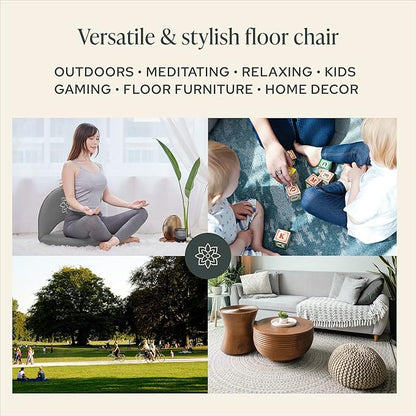 Mindful Modern Meditation Chair | Adjustable Floor Chair with Back Support | Padded Floor Seat for Posture Support and Comfort | Portable Folds Flat for Storage | Indoor/Outdoor Use | Slate Grey