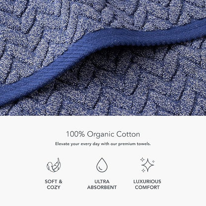 Texere 100% Organic Cotton Cable Jacquard 650 GSM Luxury Towel Sets - Ultra Soft and Absorbent Hotel and Spa Quality (Cable, Estate Blue, 2 Hand & 2 Face Towels)