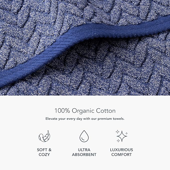 Texere 100% Organic Cotton Jacquard 650 GSM Premium Bath Towel Sets - Extra Absorbent Quick Dry and Plush (Cable, Estate Blue, 2 Bath & 2 Hand Towels)