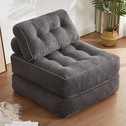 35.4x33.5 Inch Floor Pillow, Large Round Floor Cushion with Removable Washable Cover - Ultra Soft Plush Filling for Adults, Kids, Lounge, Bedroom, Reading Nook, Meditation, Corduroy, Grey