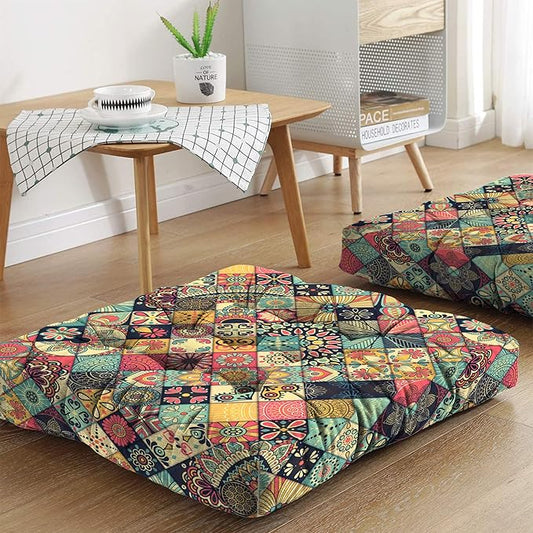 Mandala Meditation Cushion, Boho Meditation Mat, Meditation Pillows for Sitting on Floor, Cushions for Sitting in Home and Outdoor, Square Floor Pillows Cushion Seating for Yoga 22'' X 22''