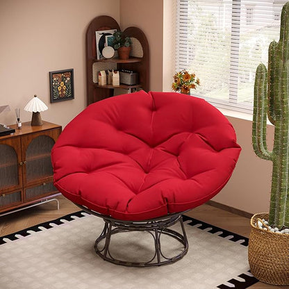 46'' Large Size Papasan Chair with Cushion and Frame, Lazy Chair for Reading, Living Room, Bedroom, Red