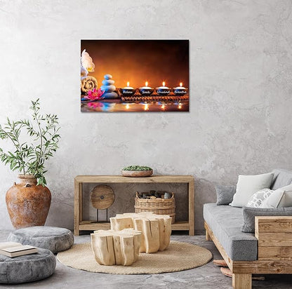 Zen Wall Art Decor Breathe Canvas Picture Candles Relaxing Peaceful Poster Prints for Zen Spa Room Living Room Bedroom(16.00" x 24.00")
