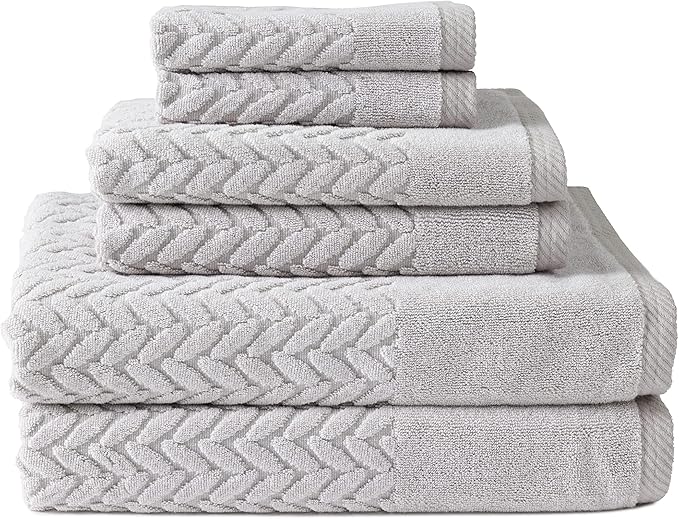 Texere 100% Organic Cotton Jacquard 650 GSM Premium Bath Towel Sets - Extra Absorbent Quick Dry and Plush, 2 Large Bath Towels, 2 Hand Towels, 2 Washcloths (Cable, Light Taupe, 6 Piece)