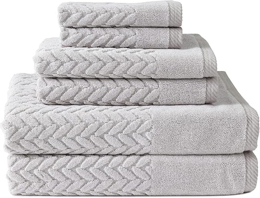 Texere 100% Organic Cotton Jacquard 650 GSM Premium Bath Towel Sets - Extra Absorbent Quick Dry and Plush, 2 Large Bath Towels, 2 Hand Towels, 2 Washcloths (Cable, Light Taupe, 6 Piece)