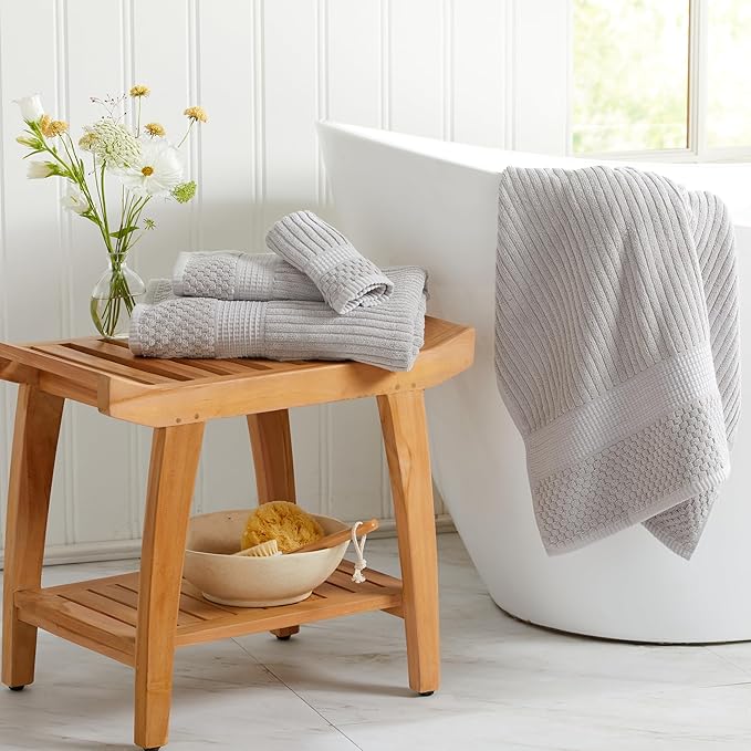 Springtree Home 100% Cotton Bath Towel Set of 4 | Super Soft & Absorbent with Quick-Dry Fibers | 4 Bath Towels | Textured and Durable Cotton | Krista Collection - High Rise Grey