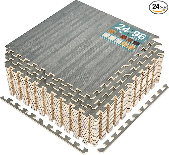 Sorbus Wood Grain Floor Tiles Foam Mat EVA Interlocking Mats Tile 3/8-Inch Thick Flooring Wood Puzzle Exercise Mats w/Borders - Home Playroom Basement, Apartment, Trade Show, Baby, Dance