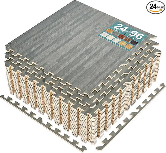 Sorbus Wood Grain Floor Tiles Foam Mat EVA Interlocking Mats Tile 3/8-Inch Thick Flooring Wood Puzzle Exercise Mats w/Borders - Home Playroom Basement, Apartment, Trade Show, Baby, Dance
