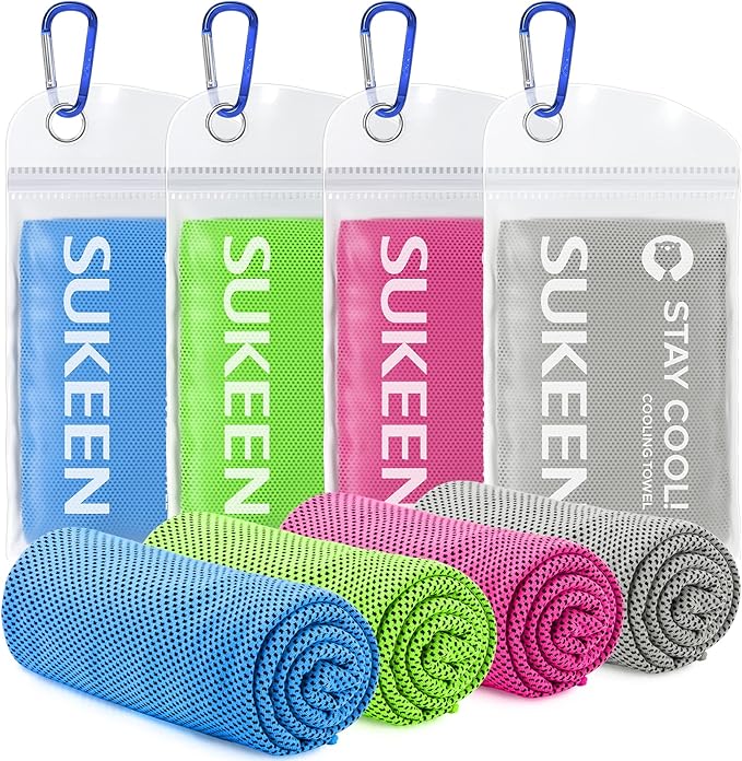 Sukeen 4 Pack Cooling Towel (40"x12"), Soft Breathable Chilly Microfiber Towel for Yoga, Sport, Running, Gym, Workout & More Activities