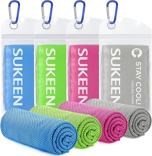 Sukeen 4 Pack Cooling Towel (40"x12"), Soft Breathable Chilly Microfiber Towel for Yoga, Sport, Running, Gym, Workout & More Activities