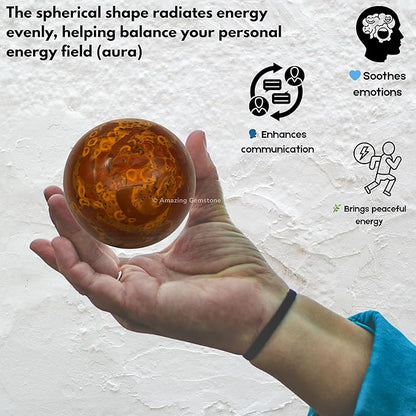 Amazing Gemstone Fruit Jasper Crystal Ball with Stand - 2 Inches Crystal Sphere Meditation Balls for Witchcraft and Decorative Balls