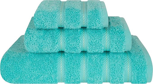 American Soft Linen Premium 3 Piece Towel Set, 1 Bath Towel 1 Hand Towel 1 Washcloth, 600 GSM 100% Cotton Turkish Towels for Bathroom, Turquoise Towel Set