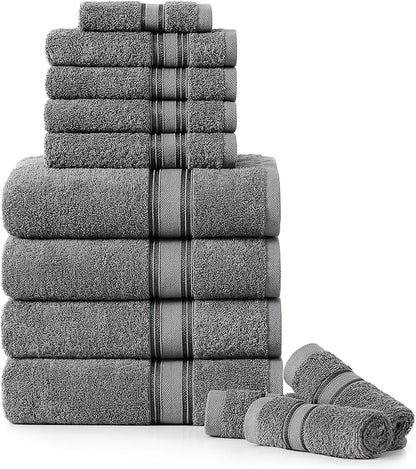 LANE LINEN Luxury Bath Towels Set - 12 Piece, 100% Cotton, Zero Twist, Super Soft & Absorbent, Includes 4 Bath Towels, 4 Hand Towels, 4 Washcloths - Cool Grey