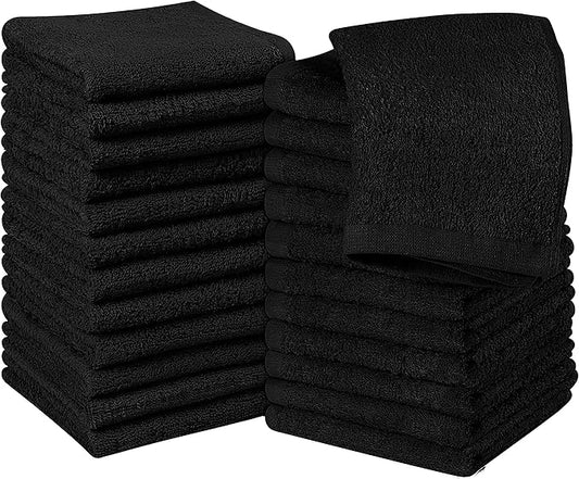 Utopia Towels 24 Pack Cotton Washcloths Set, 100% Ring Spun Cotton, Premium Quality Flannel Face Cloths, Highly Absorbent and Soft Feel Fingertip Towels, Black
