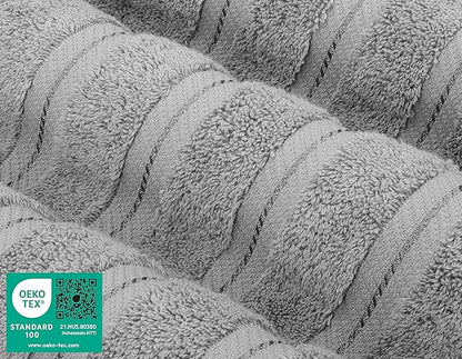American Soft Linen Premium 3 Piece Towel Set, 1 Bath Towel 1 Hand Towel 1 Washcloth, 600 GSM 100% Cotton Turkish Towels for Bathroom, Light Grey Towel Set