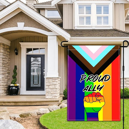 Pride Proud Ally Garden Flag 12x18 Inch LGBT Rainbow Garden Flag 3ply Polyester Double Sided for Outdoor House Yard Outside Garden Decor