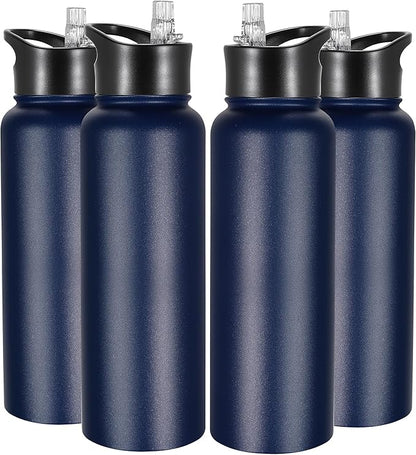 VEGOND 40 oz Insulated Water Bottle Bulk Stainless Steel Metal Water Bottles with Leak Proof Straw Lid & Spout Lid, Wide Mouth Double Walled Vacuum Travel Sports Bottle, 4 Pack