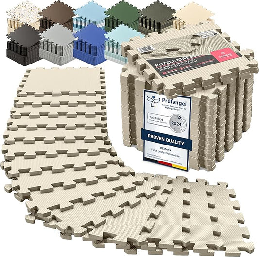 bemaxx Gym Mats Set - 18 pcs EVA Interlocking Foam Floor Tiles (12.6"x12.6"x0.4") 18sqft Protective Gym Flooring Sports Home Workout Exercise Mats Puzzle Garage Fitness Play-Room Garage Pool Treadmill