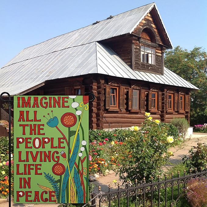 Imagine All The People Living Life in Peace Garden Flag 12x18 Inch Be Kind Garden Flags Peace Floral Sign flag for Outside Indoor House Yard Outdoor Lawn Decor