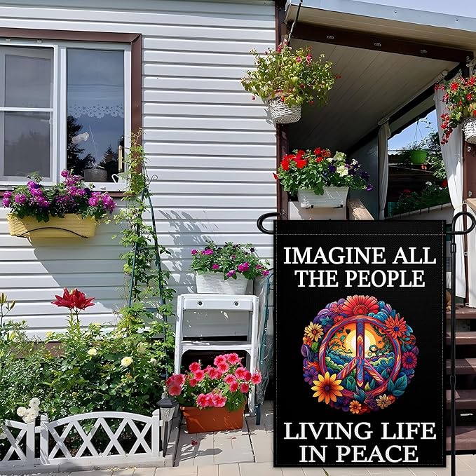 Imagine All The People Living Life in Peace Garden Flag for Outside 12x18 Double Sided Be Kind Garden flag Peace Floral Sign for Outdoor Indoor House Yard Decor