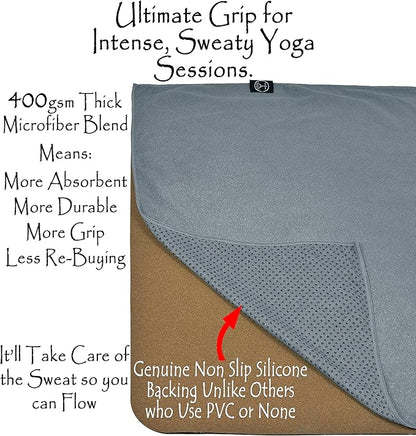 Tatago Hot Yoga Mat Towel Non Slip for Hot Yoga (72 inch) Our Hot Yoga Towel Non Slip Silicone Dabs & Absorbent Microfiber Blend Gives You More Grip As You Drip (Nube Gris-72, Standard - 72")
