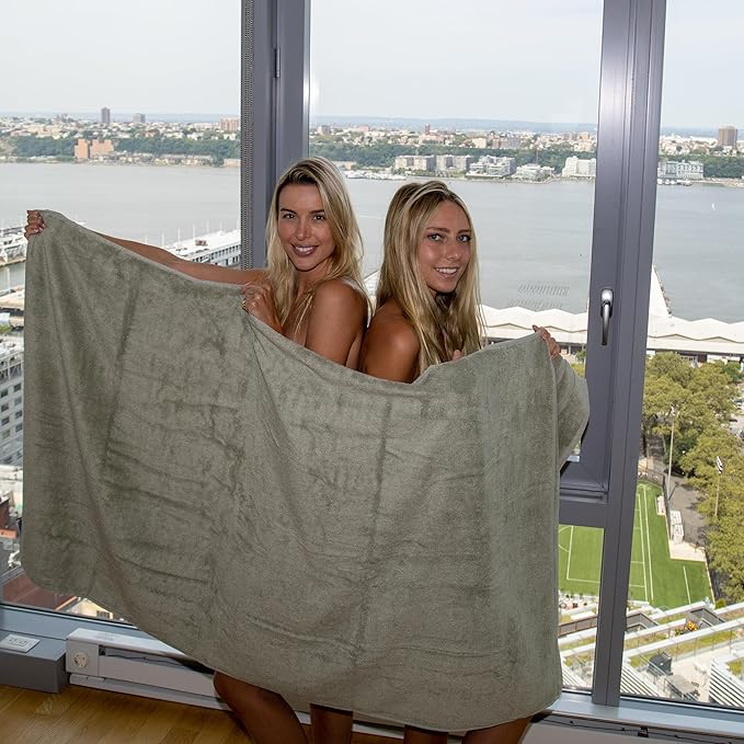 Mosobam Luxury Turkish Towels Set of 4 Bath Sheets 35X70 Seagrass Green 700 GSM Bamboo Viscose & Aegean Turkish Combed Cotton