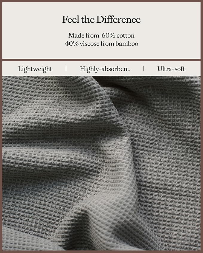 Cozy Earth Complete Waffle Bath Bundle - 60% Cotton 40% Viscose from Bamboo - Quick Dry & Ultra-Soft Waffle Weave Bath Towels - 4 Washcloths, 2 Hand Towels, 2 Bath Towels, 2 Bath Sheets, Charcoal