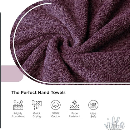 100% Cotton Hand Towel Set of 2, (16 x 28 inches) Sustainable, Soft, Highly Absorbent, Quick Drying, Combed Cotton Hand Towels Pack of 2 Ideal for Hotels, Spa, Bathroom, Dorm, Burgandy