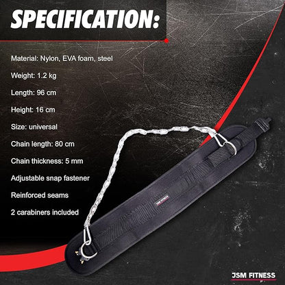 Dip Belt for Weight Lifting with a Quick Closure Steel Buckle, Weighted Belt for Pullups & Dips for Men, with Durable Chain and Carabiners, Weightlifting, Squat, Bodybuilding