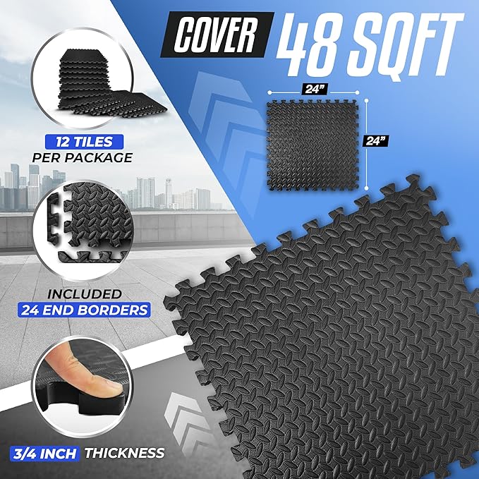 Yes4All 24SQFT-120SQFT Puzzle Exercise Mat for Home Gym, EVA Interlocking Foam Floor Tiles with Border for Workout Equipment