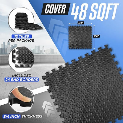 Yes4All 24SQFT-120SQFT Puzzle Exercise Mat for Home Gym, EVA Interlocking Foam Floor Tiles with Border for Workout Equipment